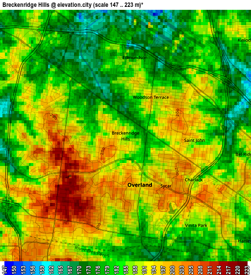 Breckenridge Hills elevation map