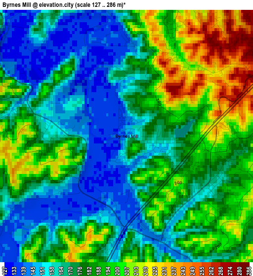 Byrnes Mill elevation map