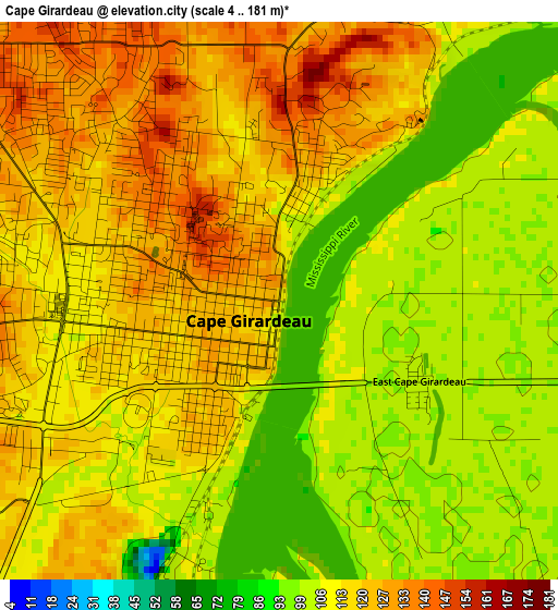 Cape Girardeau elevation map