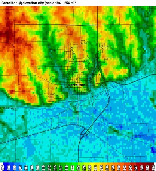 Carrollton elevation map