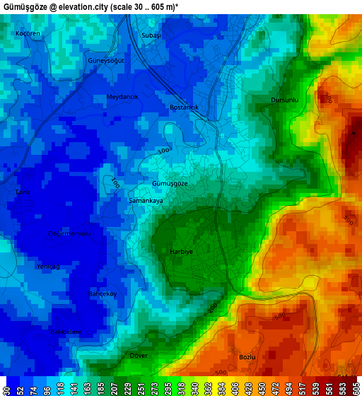 Gümüşgöze elevation map