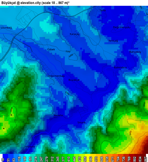 Büyükçat elevation map