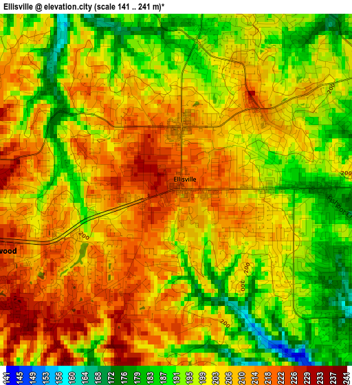 Ellisville elevation map