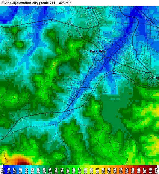 Elvins elevation map