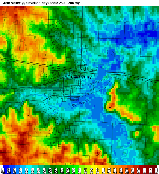 Grain Valley elevation map