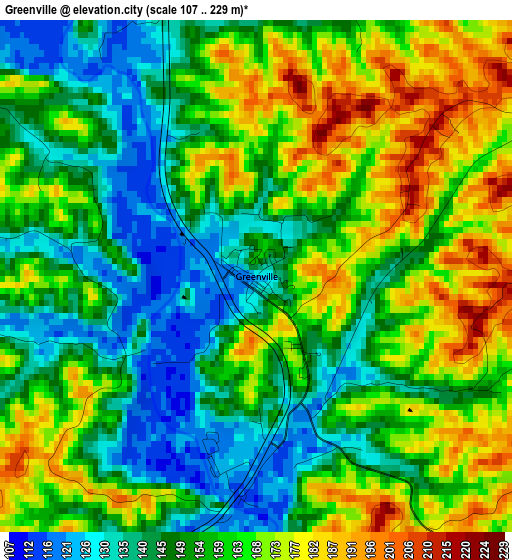 Greenville elevation map