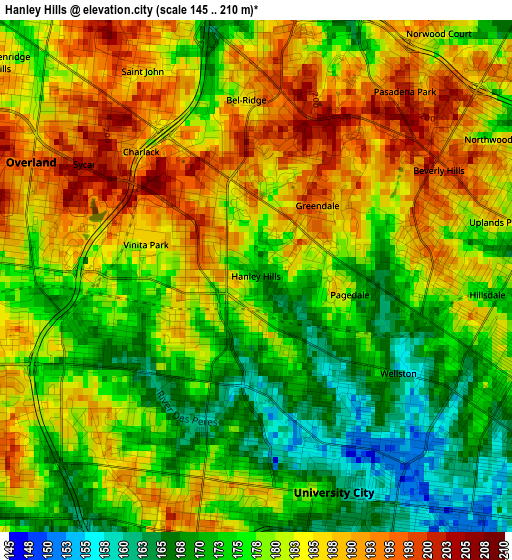 Hanley Hills elevation map