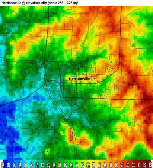 Harrisonville elevation map