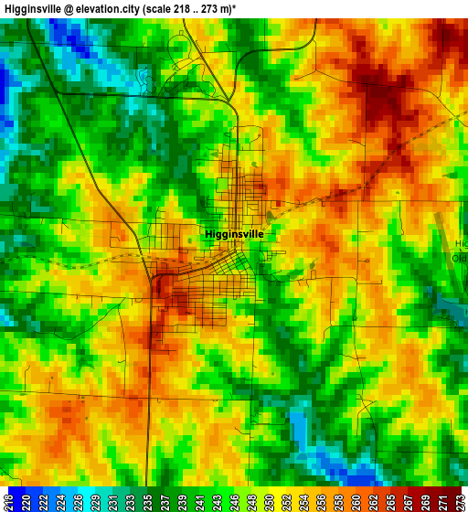 Higginsville elevation map