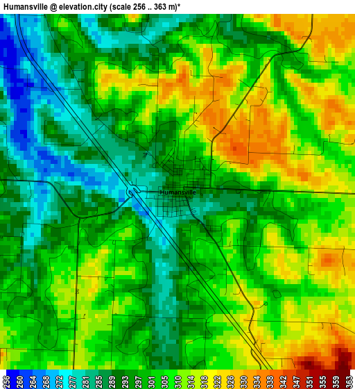 Humansville elevation map