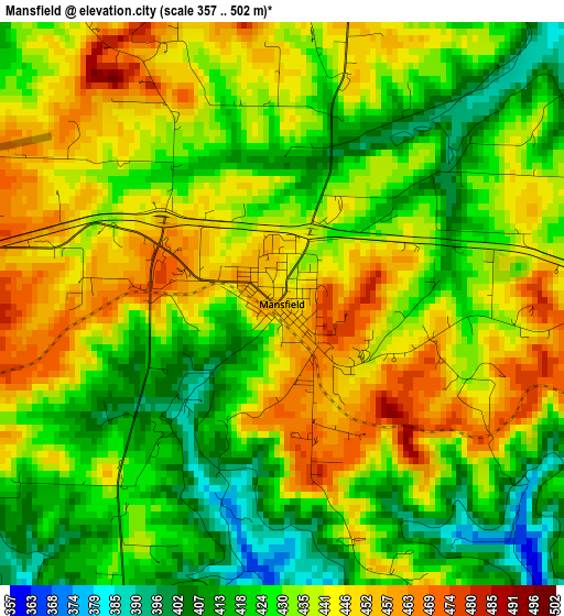 Mansfield elevation map