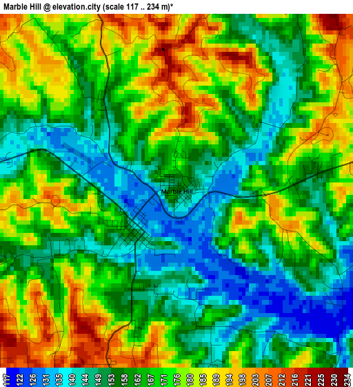 Marble Hill elevation map