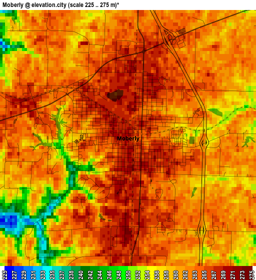 Moberly elevation map