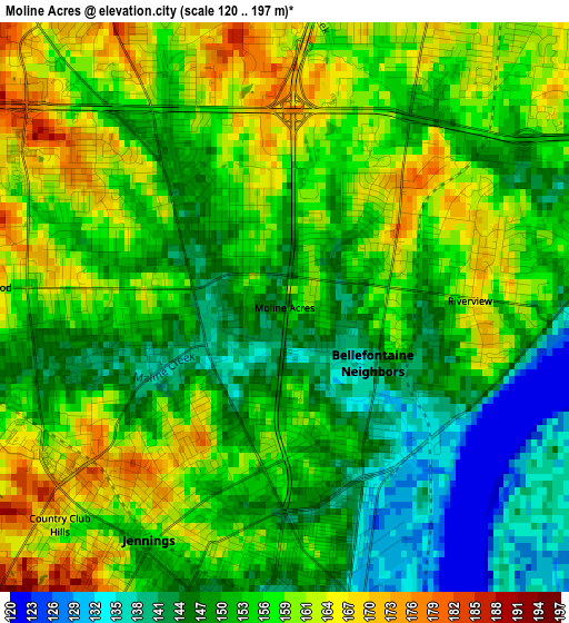 Moline Acres elevation map