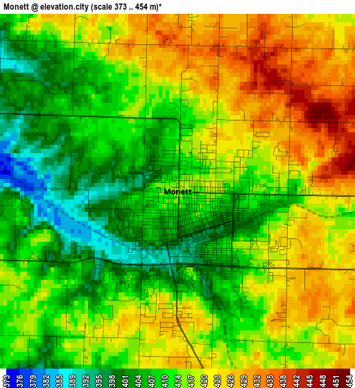 Monett elevation map