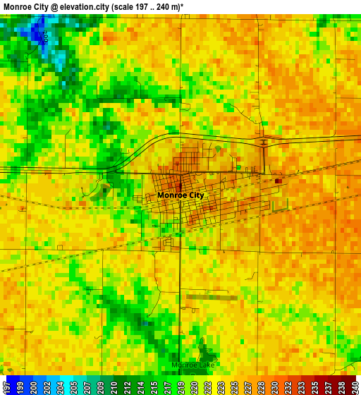 Monroe City elevation map