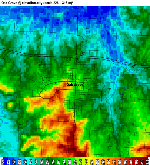 Oak Grove elevation map