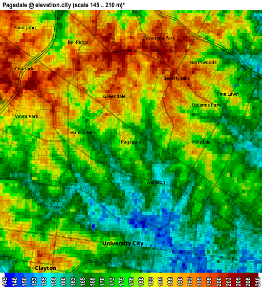 Pagedale elevation map