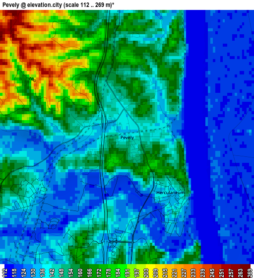 Pevely elevation map