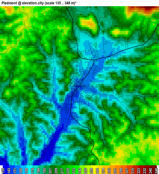 Piedmont elevation map