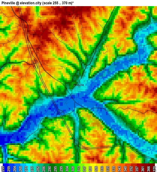 Pineville elevation map