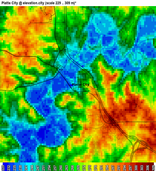 Platte City elevation map