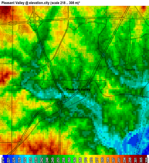 Pleasant Valley elevation map