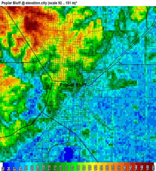 Poplar Bluff elevation map