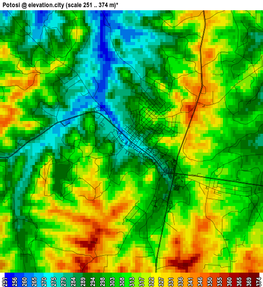 Potosi elevation map