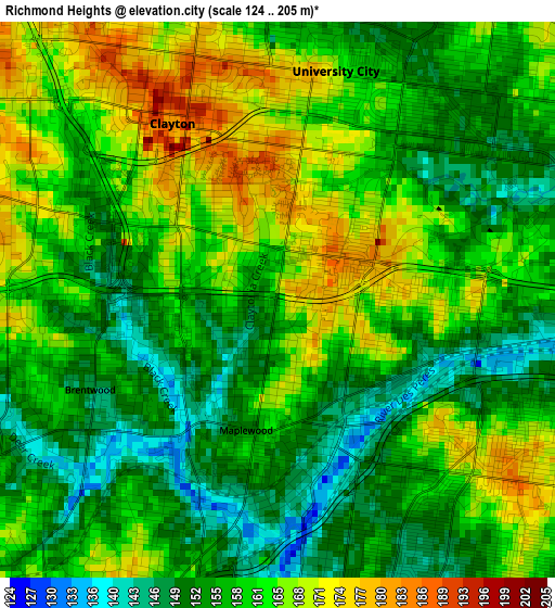 Richmond Heights elevation map