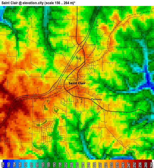 Saint Clair elevation map