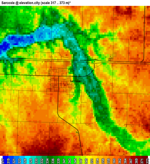 Sarcoxie elevation map