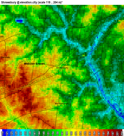 Shrewsbury elevation map