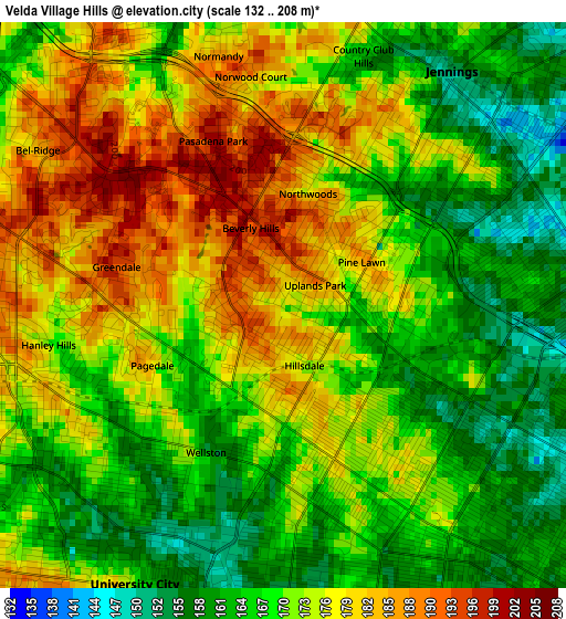 Velda Village Hills elevation map