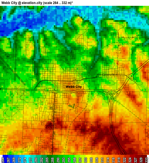 Webb City elevation map