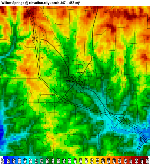 Willow Springs elevation map