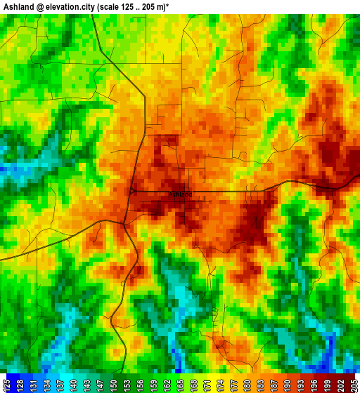 Ashland elevation map