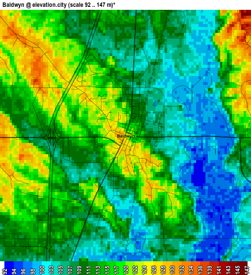 Baldwyn elevation map