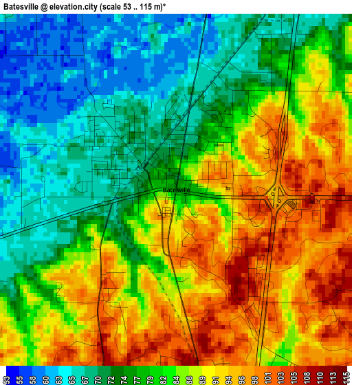 Batesville elevation map