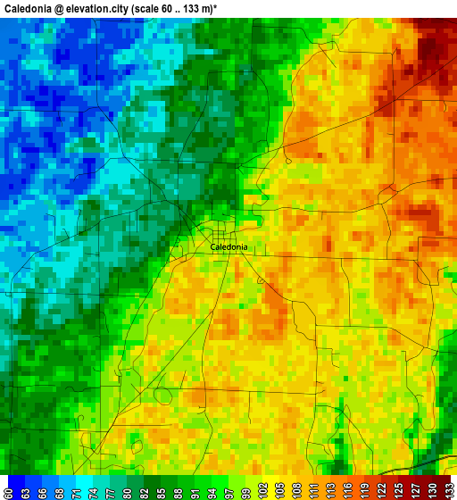 Caledonia elevation map