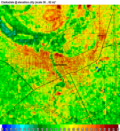 Clarksdale elevation map