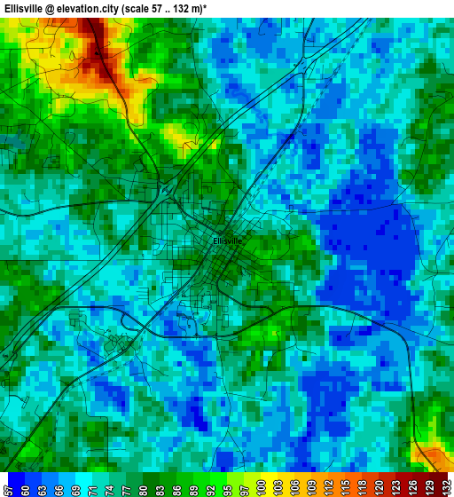 Ellisville elevation map