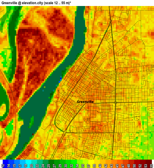 Greenville elevation map