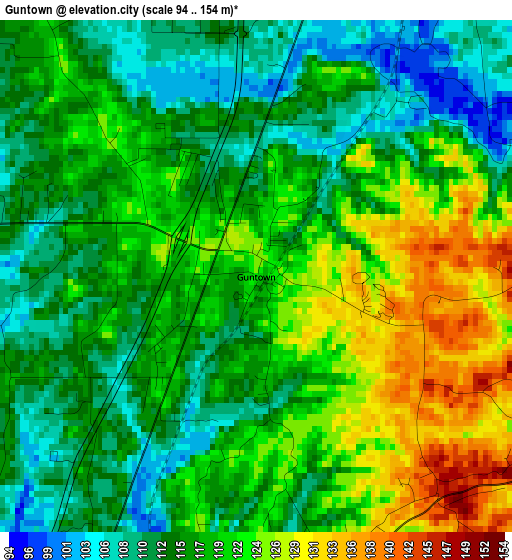 Guntown elevation map