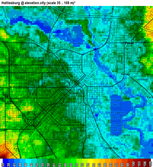 Hattiesburg elevation map