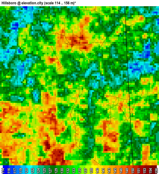 Hillsboro elevation map