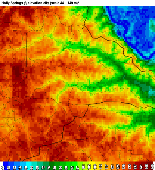 Holly Springs elevation map