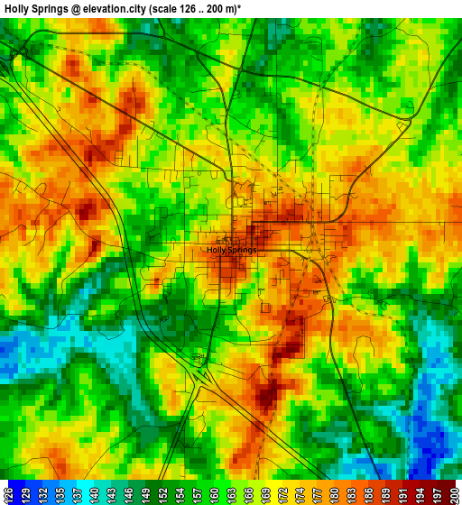 Holly Springs elevation map