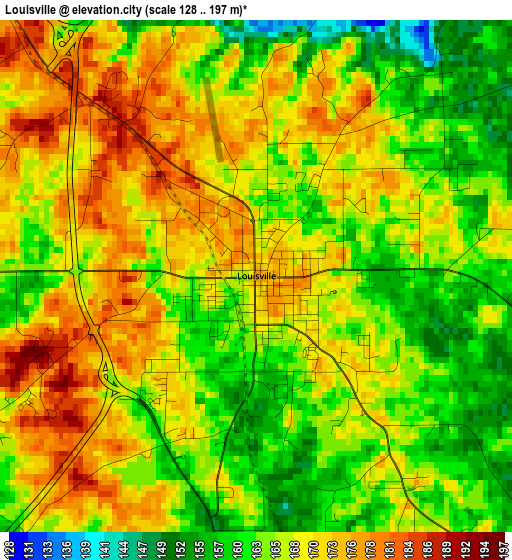 Louisville elevation map