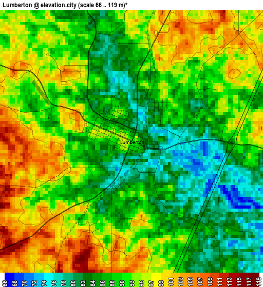 Lumberton elevation map